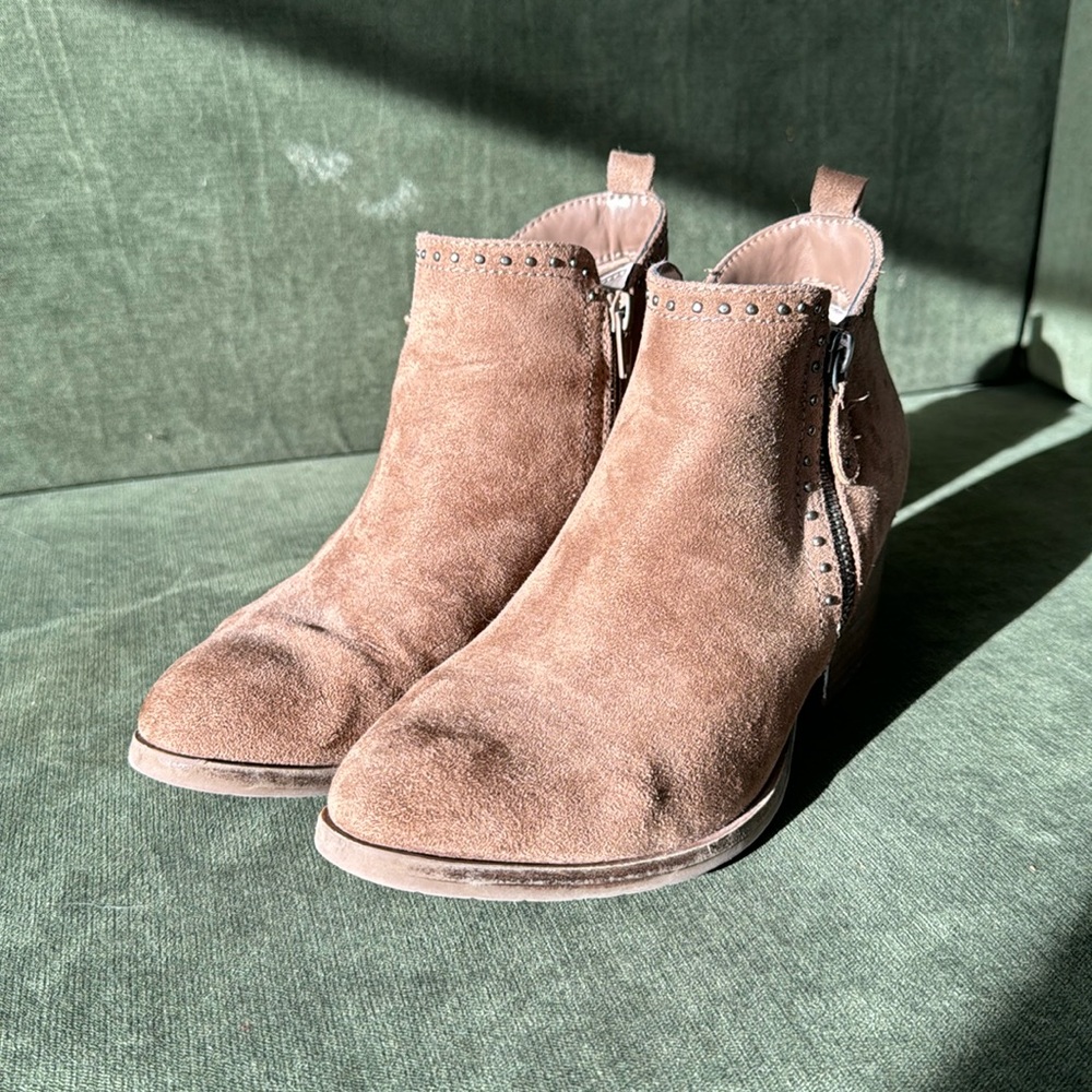 Heeled faux suede studded booties